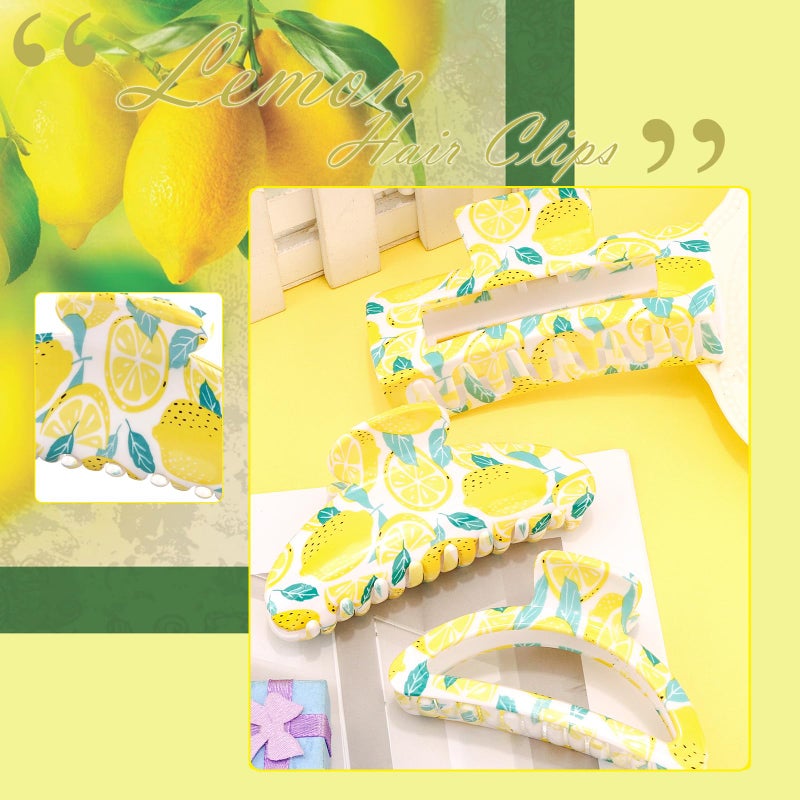 Hapdoo 3pcs Square Lemon Print Hair Clips, Hapdoo Yellow Fruit Hair Clips Lemon Hair Accessories, Fun Hair Decorative Claw Clip for Women Girls - Image 3